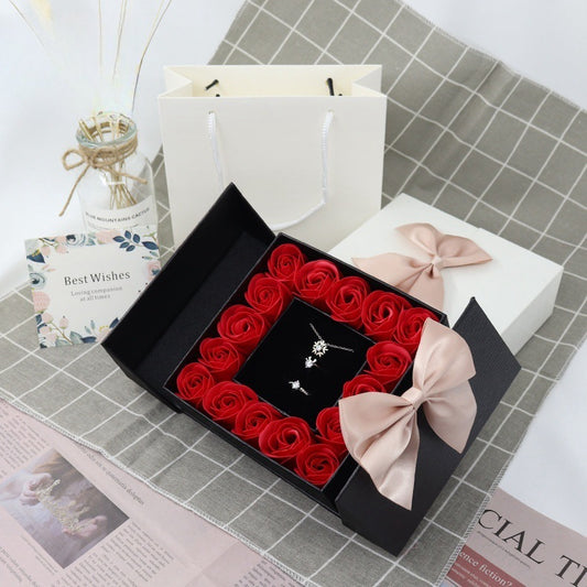 Double door 16 roses eternal flower gift box holiday necklace ring bracelet Valentine's Day jewelry packaging box