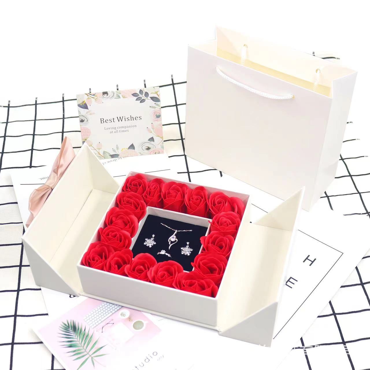 Double door 16 roses eternal flower gift box holiday necklace ring bracelet Valentine's Day jewelry packaging box