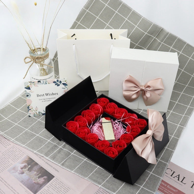 Double door 16 roses eternal flower gift box holiday necklace ring bracelet Valentine's Day jewelry packaging box