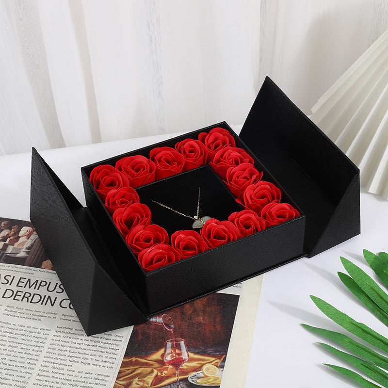 Double door 16 roses eternal flower gift box holiday necklace ring bracelet Valentine's Day jewelry packaging box