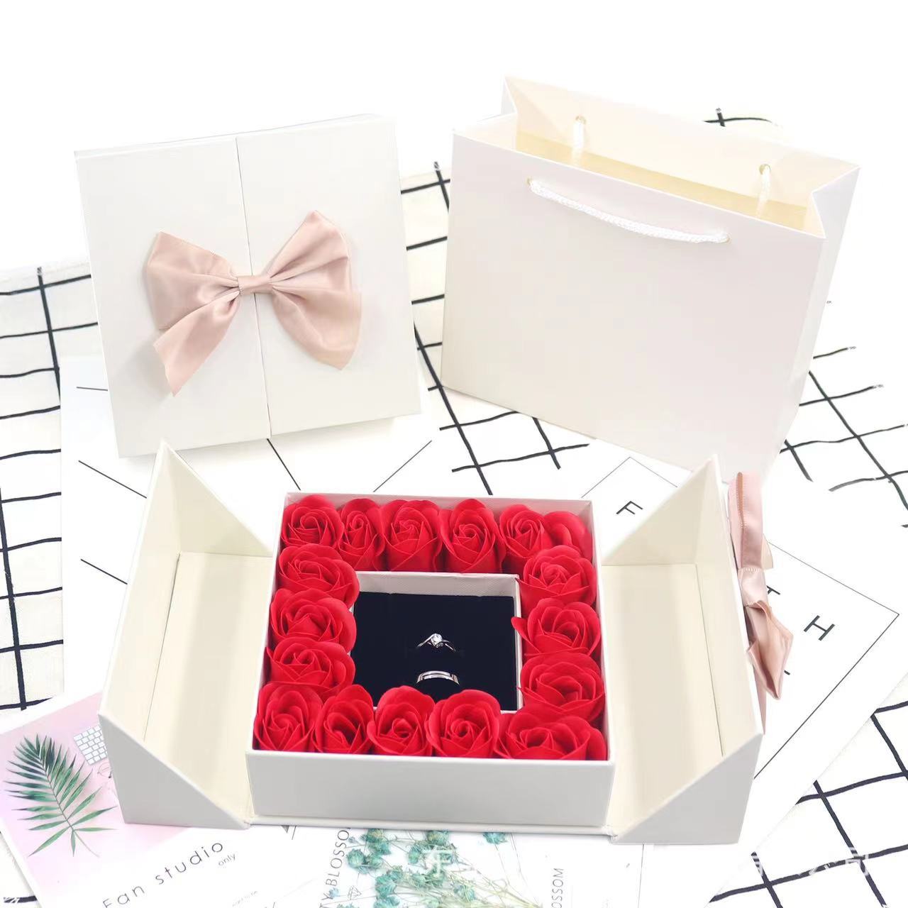 Double door 16 roses eternal flower gift box holiday necklace ring bracelet Valentine's Day jewelry packaging box